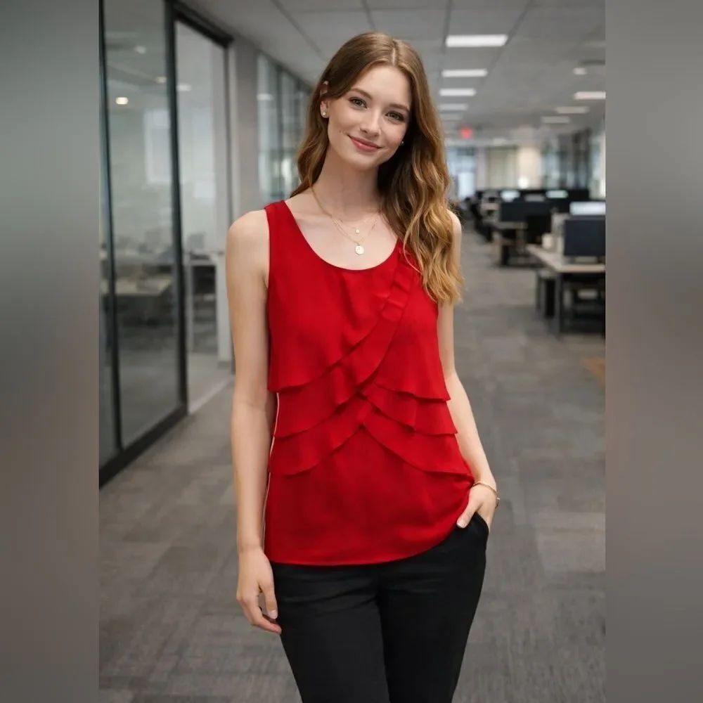 The Limited Scallop Ruffle Front Red Sleeveless Blouse - Size M